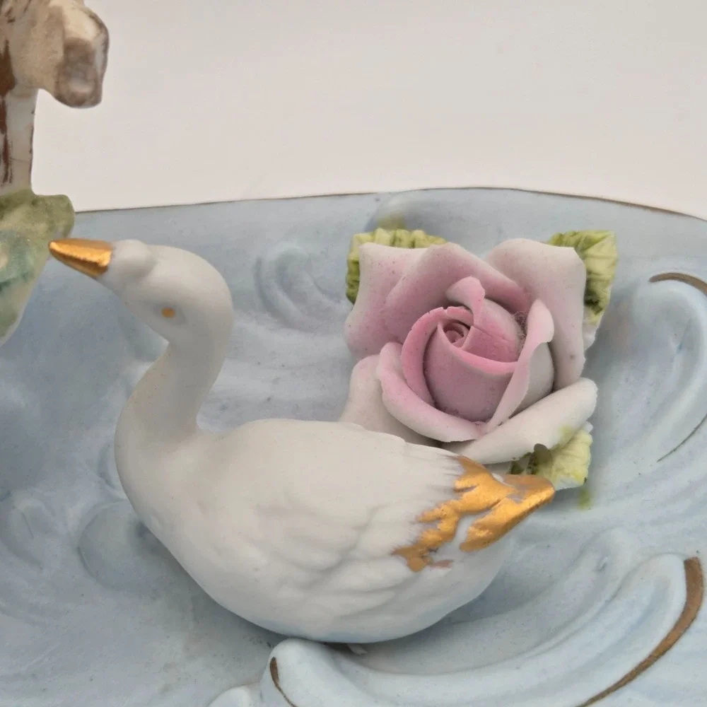 Vintage Baroque Porcelain Putti Centerpiece Planter With Cherubs Swans & Flowers